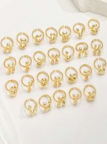 1件時尚鍍銅18K金光澤氣泡氣球可愛A-Z 26個英文字母戒指，適合女士日常佩戴字母戒指