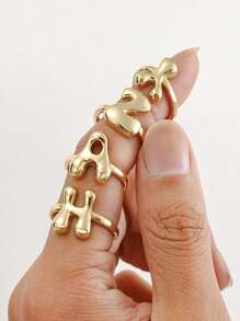 1件時尚鍍銅18K金光澤氣泡氣球可愛A-Z 26個英文字母戒指，適合女士日常佩戴字母戒指