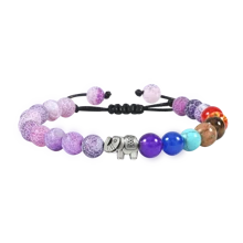 魅力大象吊墜手鍊，串珠手編手鍊，黑白天然石首飾男女禮物 - 彩色 - 查看 19