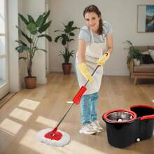 Spin Mop And Bucket Set, 360° Spin Mop And Bucket With Wringer Set And 3 Microfiber Mop Refills, Stainless Steel 61" Extended Handle Spinning Mop Bucket System For Floor Cleaning,Black - Black - View 6