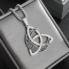 1pc Mysterious Occultism Stainless Steel Triangle Knot Moon Phase Wrapped Men's Pendant Necklace - Steel - View 3