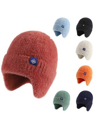 1pc Simple Casual Snowflake Design Plain Warm Knitted Earflap Beanie Hat, Unisex, Multi-Color Options, Suitable For Outdoor Activities, Streetwear And Everyday Use Winter Fall