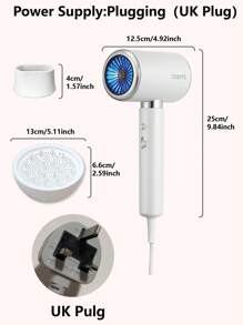 CRASTS White High-Power Hair Dryer With Three-Level Wind Speed & Temperature Control, One-Button Switching Cold & Hot Wind, Equipped With Drying Hood And Nozzles, MD-19 - UK Plug(220-240V) - View 3