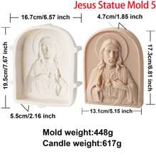 大型耶稣雕像蜡烛模具天主教使徒肖像石膏混凝土树脂铸造工具 DIY 耶稣家庭硅胶模具装饰 - 白色 - 查看 7