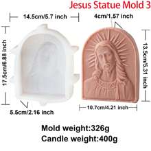 大型耶稣雕像蜡烛模具天主教使徒肖像石膏混凝土树脂铸造工具 DIY 耶稣家庭硅胶模具装饰 - 白色 - 查看 5