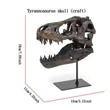 Soporte de exhibición del cráneo fósil de Tiranosaurio Rex jurásico, modelo de esqueleto de hueso, regalo para hombres, accesorio decorativo - Negro - Ver 4