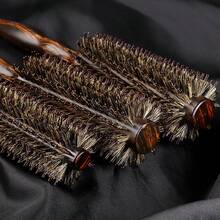 家用及沙龍專用超大型豬鬃毛梳，方便握持的木質手柄，讓您輕鬆梳理直髮或捲髮 - 棕色 - 查看 4