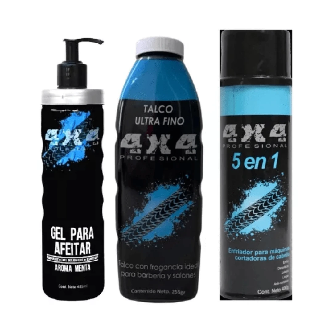 Gel Para Afeitar + Enfriador De Maquinas + Talco Ultra 4x4 PROFESIONAL - 4x4 - Ver 1