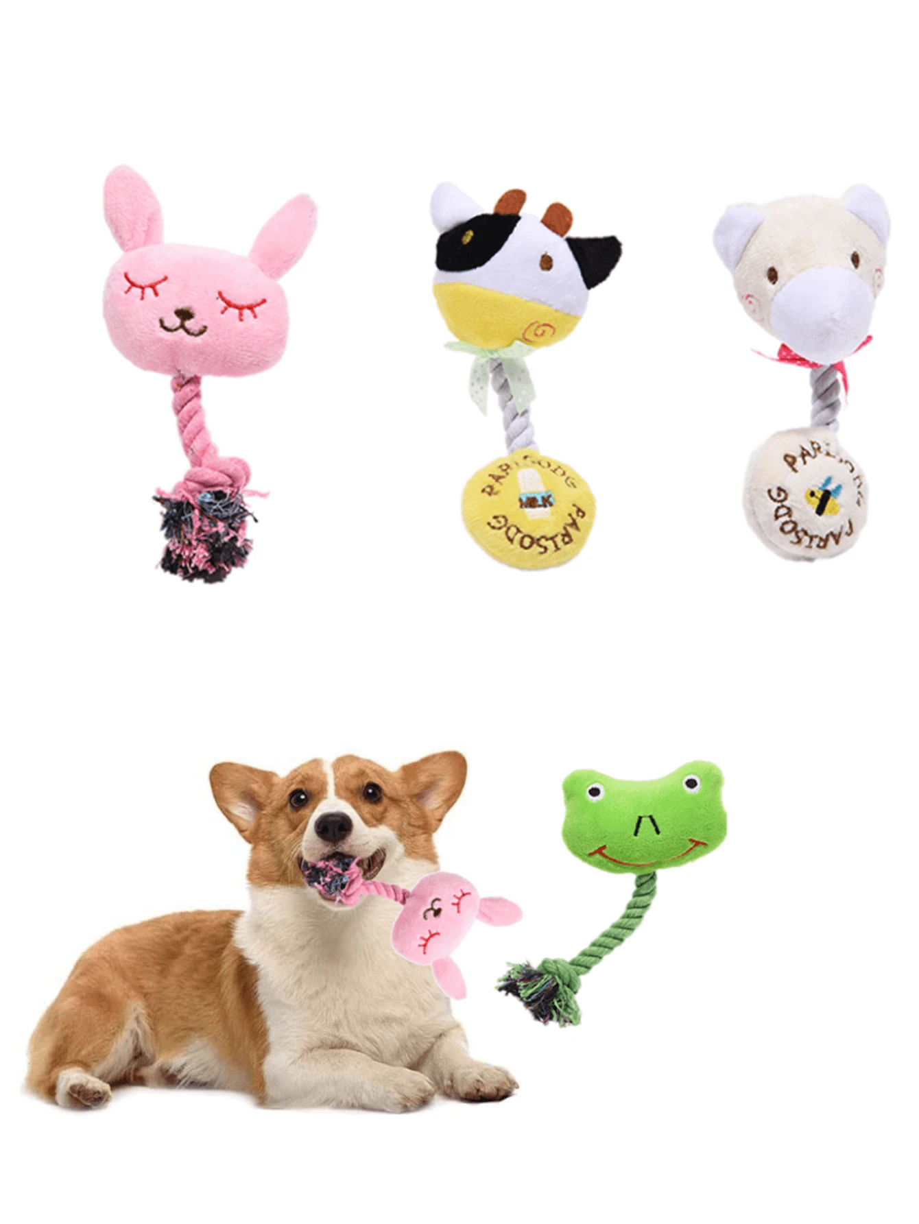 1入寵物狗玩具，帶聲音繩索咬咬玩具，毛絨泰迪小狗，適用於像比熊這樣的中小型品種