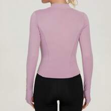 Women's Sport Jacket Lightweight Full Zip Up Yoga Jacket,Suitable For Outdoor Activities,Slim Fit Workout Gym Running With Thumb Holes, Solid Color Stand Collar Sports Tops, Slim Fit Yoga Outerwear, Women's Sportswear Workout Clothing For Indoor Outdoor Wear - Hồng - Xem 3