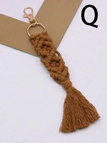 1pc Minimalist Woven Keychain For back to school - Khaki - View 27