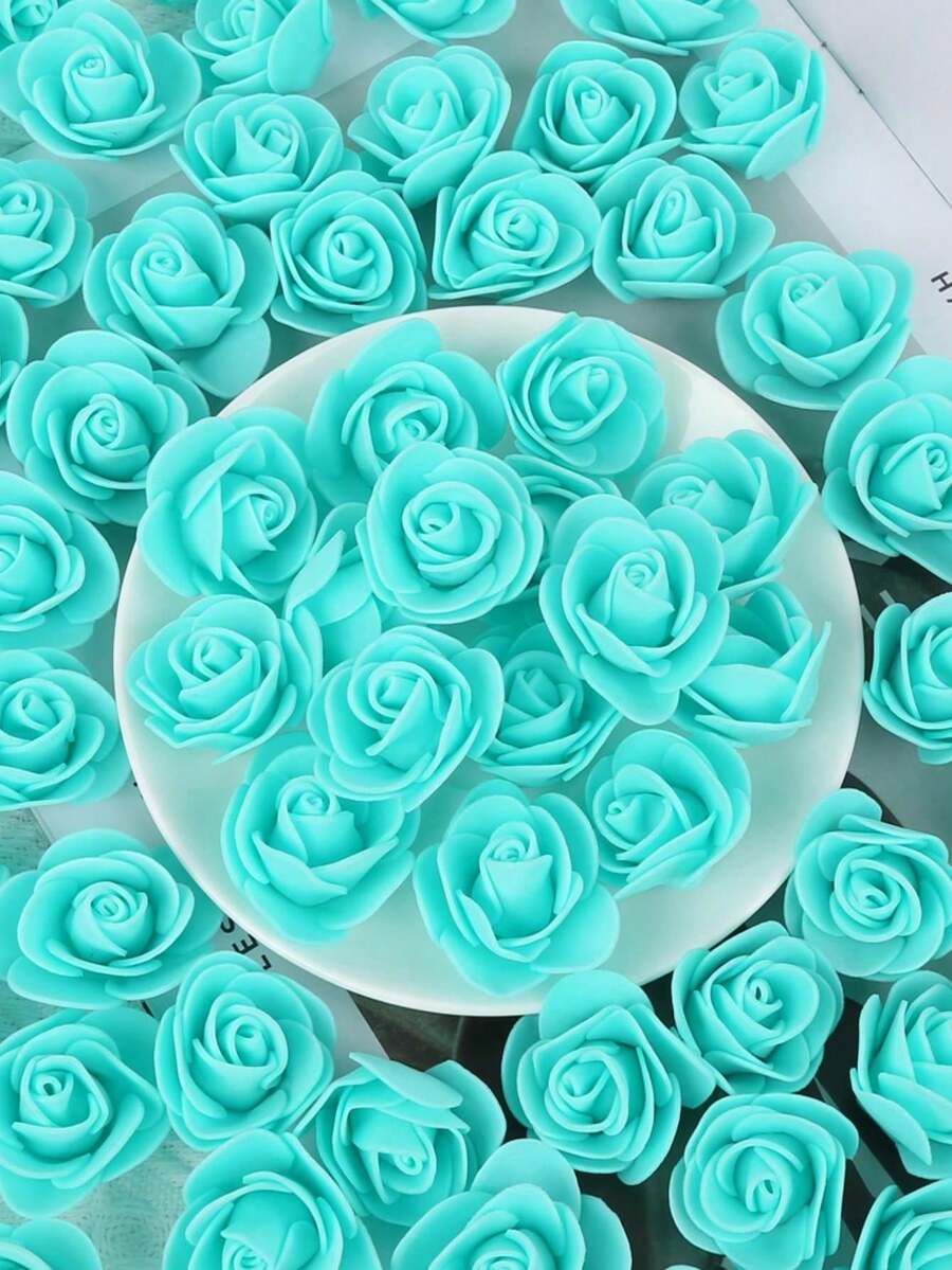 500pcs Artificial Rose Flower Heads,Green Purple Red Mini Foam Rose Bulk Fake Flower For DIY Crafts Wedding Bouquets Baby Shower Centerpieces Floral Arrangements Tables Home Decorations For Wedding Decoration, Valentine'S Day Decor, Birthday Decor, Anniversary Decor, Holiday Decor, Graduation Decoration, Party Decor Supplies - 薄荷藍 - 查看 1