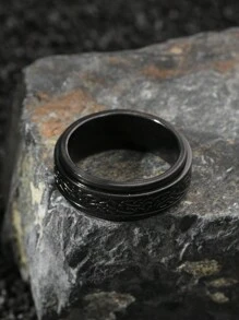 1pc Black Spin Ring Anxiety Ring Retro Pattern Back To School Men's Ring Punk Gothic Style Suitable For Everyday Wear Friends Party - Black - View 2