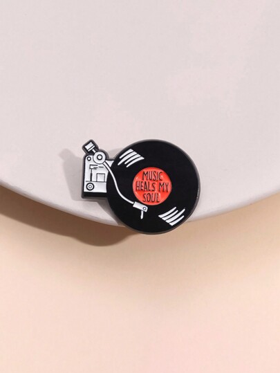 Music Heals My Soul 黑膠唱片唱盤琺瑯別針，復古音樂愛好者領口胸針禮物