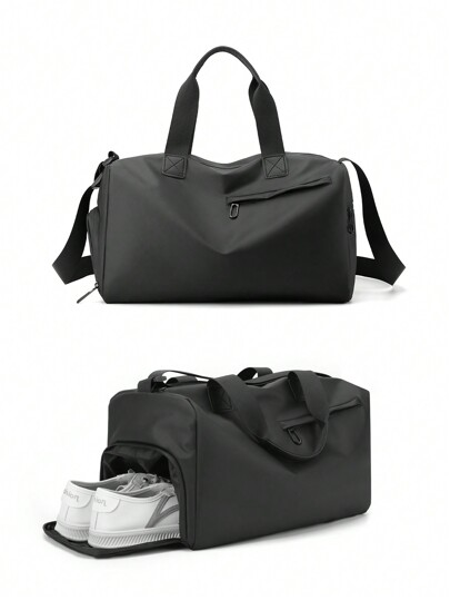 Handbag For Men, With Separate Shoe Compartment, Large Capacity Black Shoulder/Crossbody Bag, Gym Duffle, Weekender, Travel Holdall, Minimalist Style
