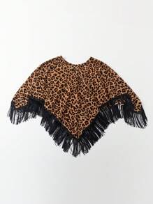 1 peça xale feminino com estampa de leopardo, flor e letra, leve, malha elástica, franjas, cachecol versátil para aquecimento, viagem, proteção solar, inverno - Multicolorido - Ver 4