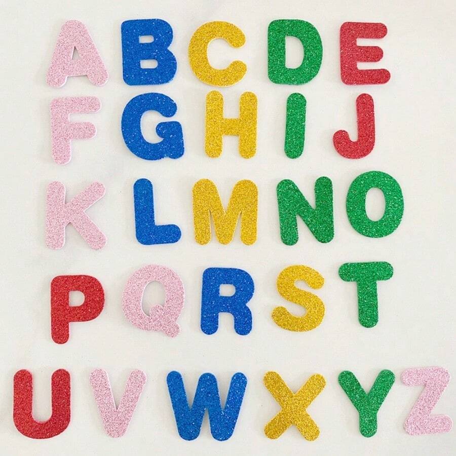 Miếng dán xốp dính EVA màu vàng lấp lánh lấp lánh, Nhãn dán tự làm chữ hoa và số, Chữ số hoạt hình Bảng chữ cái tiếng Anh Chất liệu (26 chữ cái, 36 chữ số) - Nhiều màu - Xem 1