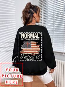 定制圣诞/感恩节礼物，个性化女士圆领卫衣 - 添加您自己的照片（全家福/自拍）设计您的专属个性化印花，个性化礼物，嘉年华服装圣诞T恤，长袖衬衫，女童秋装，女士冬装，送给家人、朋友、年轻人的理想礼物，粉色系女孩周年纪念礼物，女装，时尚秋季，实用时尚，秋季新款女装，本地潮流，图案印花，休闲装SS黑色 - 黑色 - 查看 2