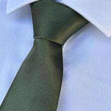 Olive Green Semi Slim Striped Tie - Màu xanh Ô liu - Xem 1