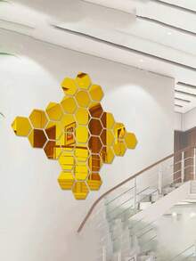 1入組12入組六角形亞克力鏡牆貼，DIY家居裝飾鏡貼，3D防水自粘牆貼，浴室用軟鏡牆貼，PET防水自粘壁飾 - 彩色 - 查看 5