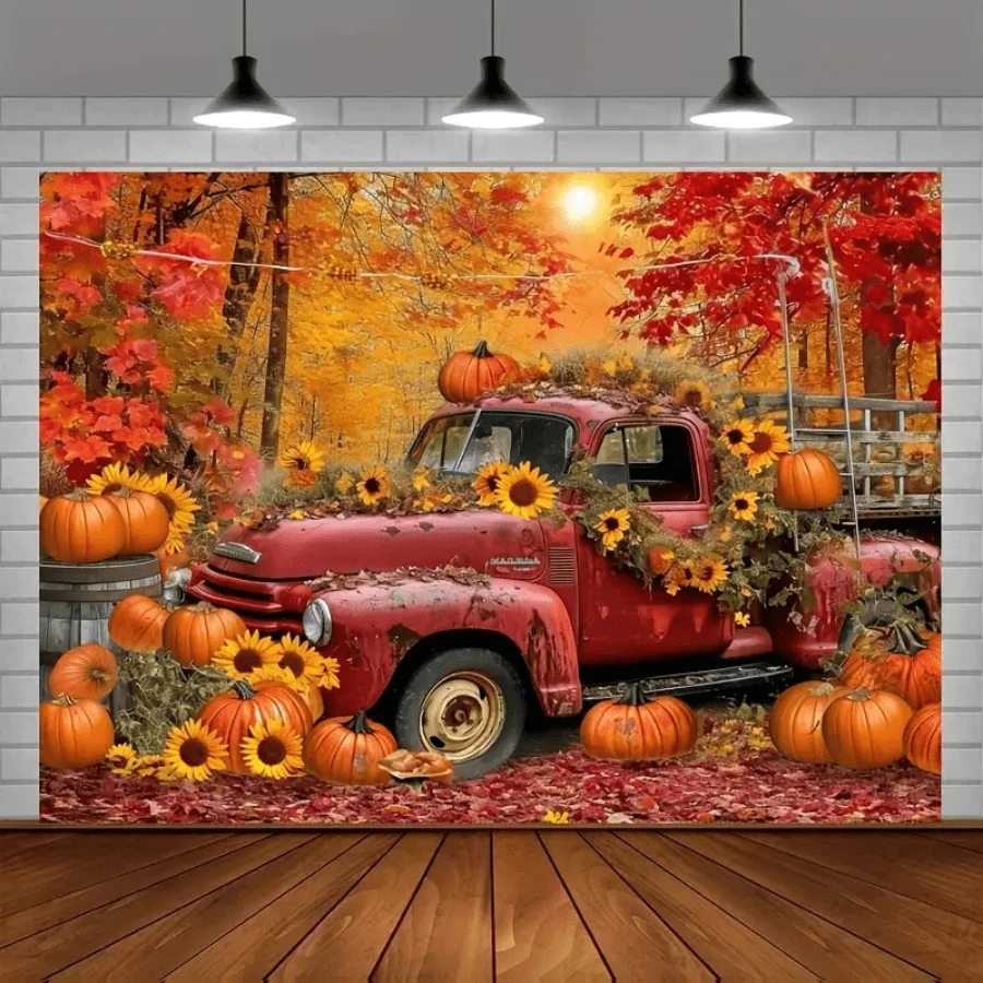 1 件，秋季森林卡车摄影背景，秋收南瓜枫叶派对照片背景背景派对装饰背景，派对照片背景桌横幅超大墙壁装饰道具派对用品，圣诞节 - 彩色 - 查看 1