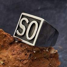 1pc Stainless Steel SO NS Hip Hop Ring, Fashionable Unisex Design, Great Gift For Friends, Dad, Coworkers - Black - View 4