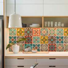 30 piezas Juego de pegatinas de 4x4 pulgadas Azulejos mexicanos, pegatinas decorativas para azulejos, pegatinas para pared, pegatinas extraíbles y adhesivas, decoraciones para el hogar, artículos de decoración de primavera, pegatinas de decoración de ramas, regalos de cumpleaños, graduación, decoración de cocina