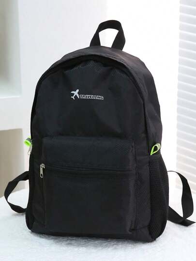 萬用純色格紋背包，女士大容量商務通勤輕薄手提電腦背包，初高中學生休閒書包，短途旅行&返校戶外運動功能背包