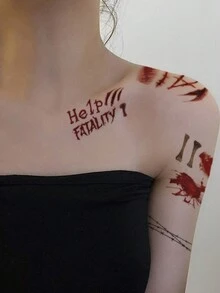 1pc Halloween Tattoos, Simulated Scar Wound Pattern Temporary Tattoo Sticker For Wrist And Body - Red - View 6