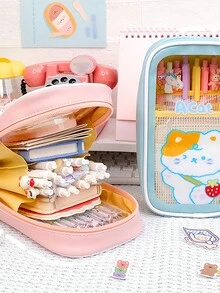 1pc Transparent Stationery Pencil Case Cute Cartoon Large Capacity Simple Highly Attractive Level Creative Pencil Pencil Case - one-size - View 4