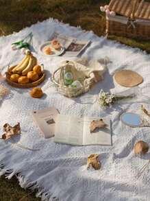 1入白色野餐墊，防潮毯，適用於戶外野營，後院野餐等活動 - 白色 - 查看 3