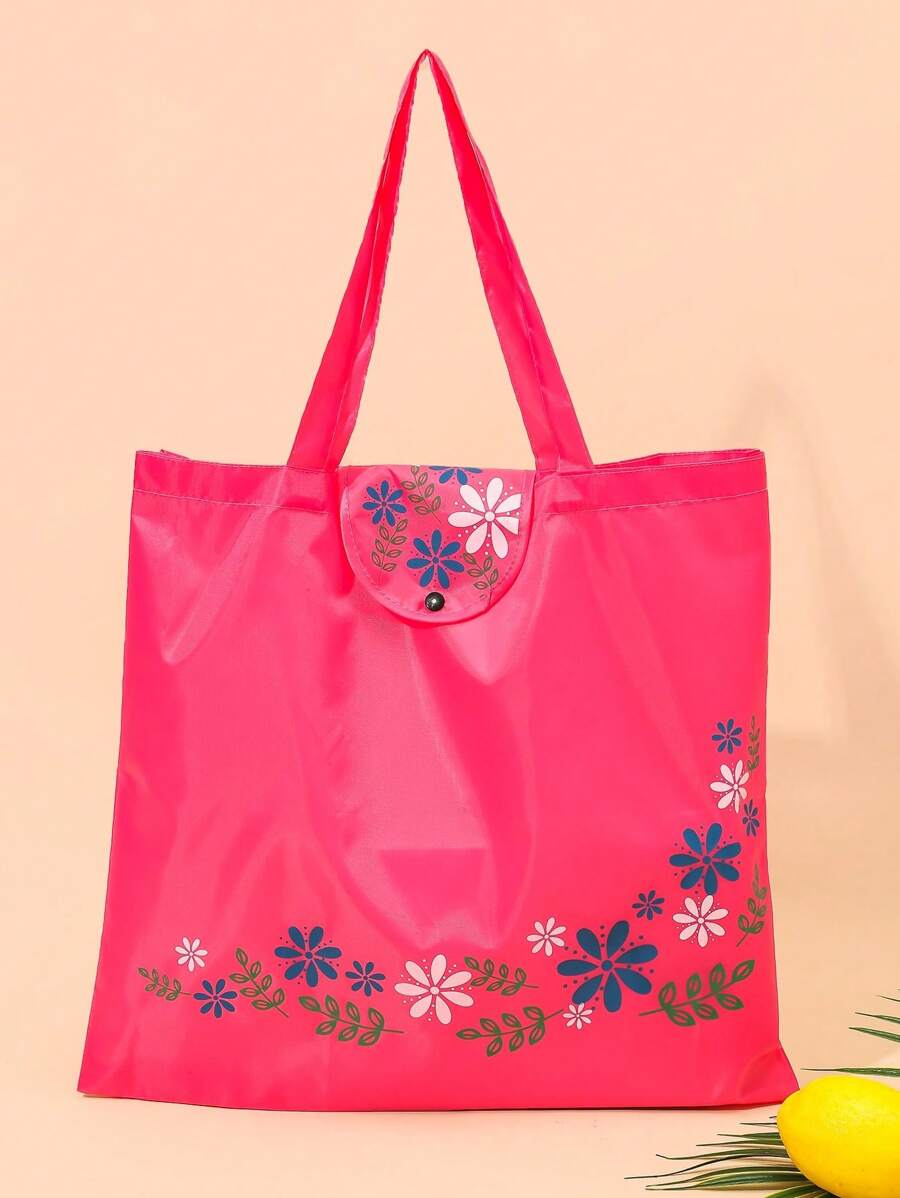 Bolsa de compras portátil de gran capacidad, bolsa de tela reutilizable plegable y resistente al agua con asa larga, bolso de mano con estampado de moda, adecuado para compras, campamento al aire viajes (rosa rojo) - Rosa Fucsia - Ver 1