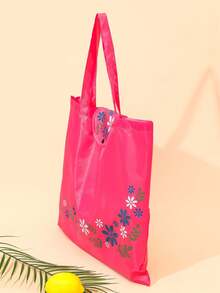 Bolsa de compras portátil de gran capacidad, bolsa de tela reutilizable plegable y resistente al agua con asa larga, bolso de mano con estampado de moda, adecuado para compras, campamento al aire viajes (rosa rojo) - Rosa Fucsia - Ver 6