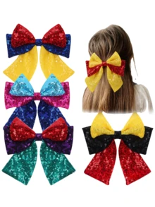 1pc Large Shiny Colorful Sequin Bow Hair Clip, Cute Princess Sweet Hair Accessory For Kids, Suitable For Party Wear - 彩色 - 查看 7