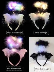 1 件/4 件 LED 发光天使发箍仙女照片闪光头带灯，适合在黑暗中发光霓虹狂欢派对狂欢节女性成人生日圣诞礼物派对用品，圣诞节 - 彩色 - 查看 4