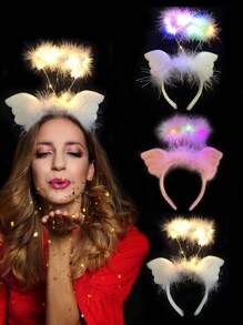 1 件/4 件 LED 发光天使发箍仙女照片闪光头带灯，适合在黑暗中发光霓虹狂欢派对狂欢节女性成人生日圣诞礼物派对用品，圣诞节 - 彩色 - 查看 2