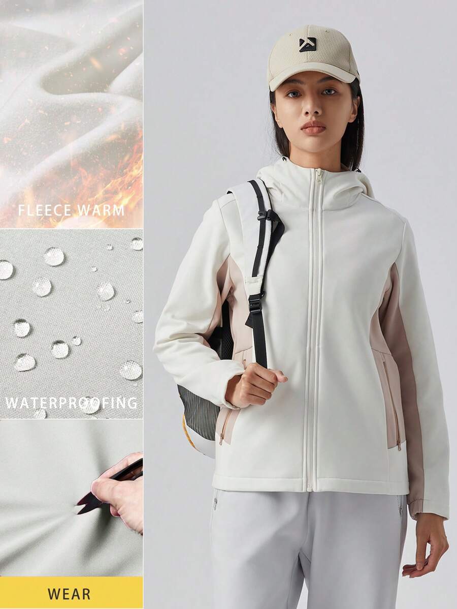 TECTOP Women Waterproof Jacket Hooded With Fleece Warm Coat Mountain Raincoat Windbreaker