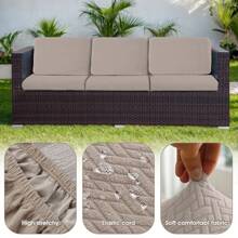 Waterproof Couch Cushion Covers 2PACK Non-Slip Outdoor Patio Seat Cushion Slipcover Stretchable Solid Sofa Seat Cushion Cover, Outdoor Waterproof And Dust-Resistant Sofa Protector, Garden Balcony Sofa Cushion Cover - 卡其色 - 查看 5