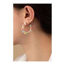 Hand Done Mini Seed Bead Flower Hoop Earrings - Multicolorido - Visão 3