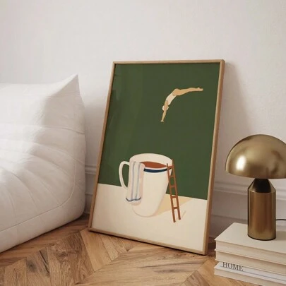 1入組咖啡潛水員海報印刷，早安咖啡海報，咖啡愛好者禮物，咖啡工作區壁畫，時尚廚房壁畫，50*70cm（19.7*27.5英寸）無框