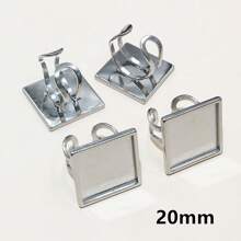 2pcs/Lot Square Rectangle Stainless Steel Thick Adjustable Ring Settings Blank Base Fit 12/20/25mm 18x25mm Cabochon DIY Findings
