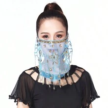1pc Sequined Mesh Veil For Belly Dance Performance, Face Covering Scarf, Face Mask