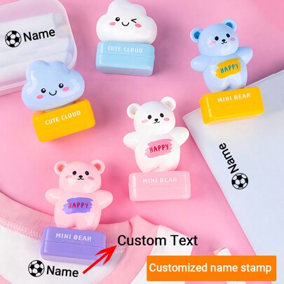 1 pieza Sello de etiqueta de nombre personalizado de osito de peluche con nube de dibujos animados DIY con su nombre