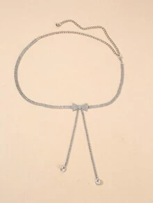 1入組金屬蝴蝶結鑲嵌鑽石腰鏈配流蘇吊墜女士配戴，適用於約會、派對、街頭穿搭及裙子 - 銀色 - 查看 4