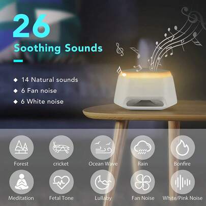 1pc White Noise Machine Sleep Aid With Music, Timer, Night Light, Suitable For Home, Exercise, Elderly, Kids, And Infants, With 8 Light Colors, 26 Music Options, And 30/60/90 Minute Timer Setting