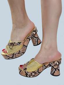 Geriger Gegallel Gold  Snake Print High Heels Summer - Gold - View 3