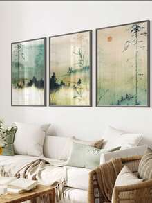 3 件/套无框帆布海报、日本艺术版画、日本装饰、山景壁画、极简主义壁画、风景、绿色壁画 - 彩色 - 查看 2