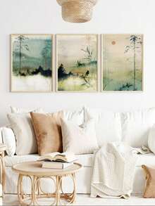 3 件/套无框帆布海报、日本艺术版画、日本装饰、山景壁画、极简主义壁画、风景、绿色壁画 - 彩色 - 查看 3