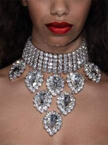1pc Fashionable Rhinestone Necklace, Sexy Women's Party Jewelry - White - View 1