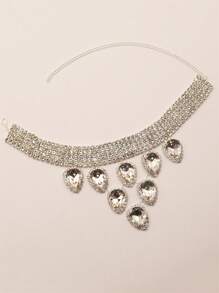 1pc Fashionable Rhinestone Necklace, Sexy Women's Party Jewelry - White - View 2